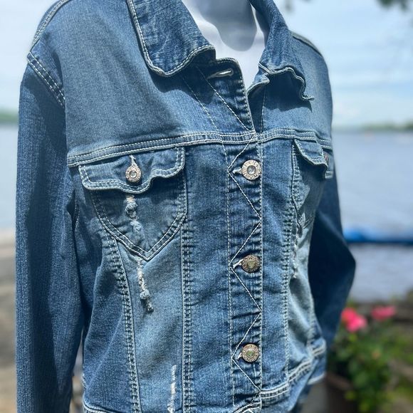 Amethyst Women’s Blue Denim Jacket With Silver Rhinestone Button’s Size 2X - Picture 7 of 14
